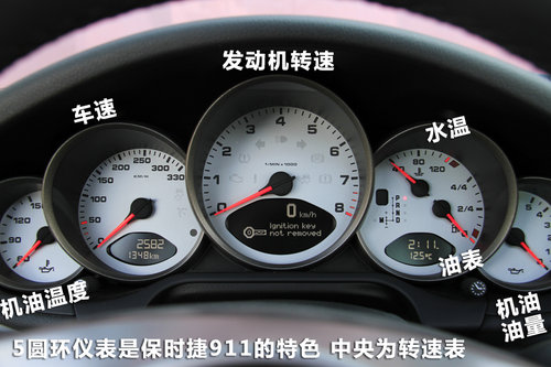 中央硕大的转速表是跑车的标志,会时刻提醒你发动机的状态